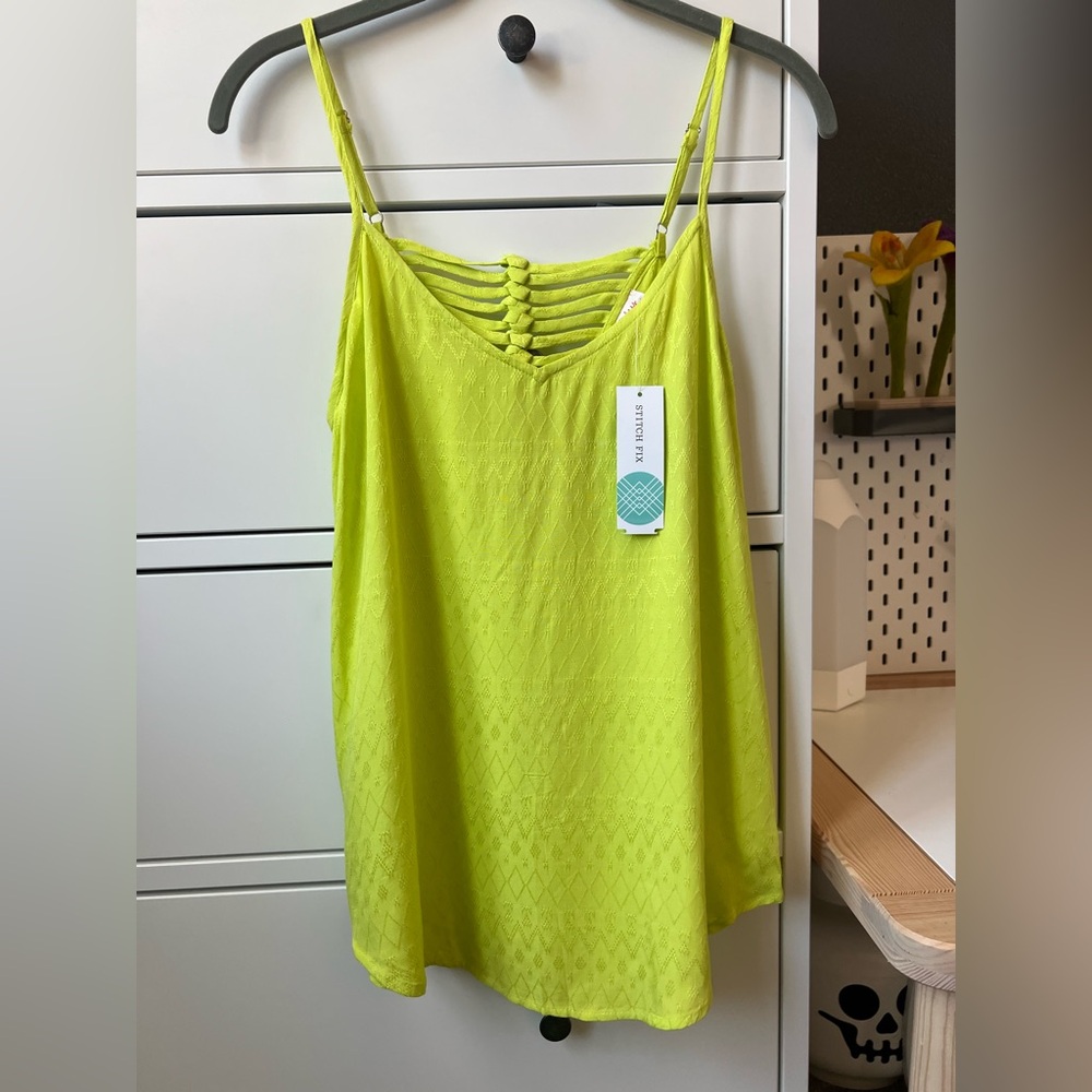 NWT Pixley Neon Yellow Shanina Back Detail Tank Top Stitch fix Small